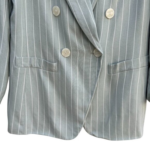 Kasper A.S.L. Womens Pinstriped Mint Green Double-Breasted Blazer Jacket 10 - Picture 3 of 9